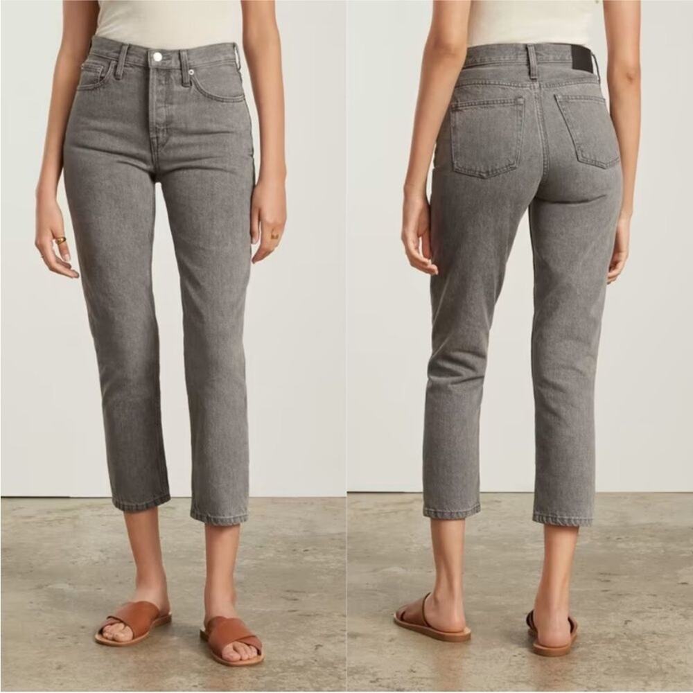 Everlane The 90’s Cheeky Straight Leg High Rise Jean Acid Gray Sz 27 Crop button